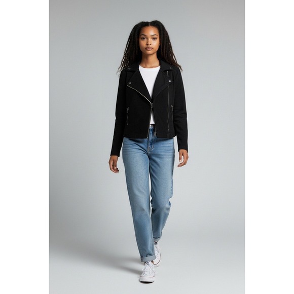 Liverpool Jeans Company Jackets & Blazers - Liverpool Jeans Company Black Knit Moto Jacket Zip Pocket Women's Small